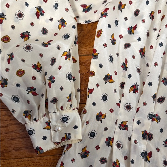 Vintage - Floral Patterned Cream Shirt size 8 - Picture 5 of 6